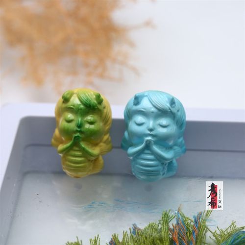 高瓷蓝菜籽绿松石小龙女吊坠挂件手串配珠背云提溜项链diy配饰