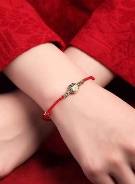 本命年属虎红绳手链手工编织情侣民族风女生吞金咬钱虎脚链礼物