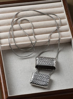 长款中古编织包包项链女轻奢小众设计高级感时尚小包挂件毛衣链