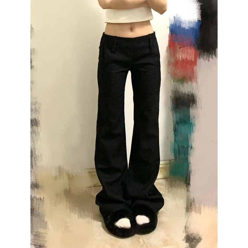 黑色低腰微喇叭西装休闲裤女小个子春秋季新款高腰显瘦拖地阔腿裤,女装/女士精品,休闲裤,淘宝优惠券,粉丝福利购,淘宝优惠卷