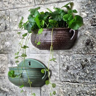 壁挂花盆免打孔陶瓷创意阳台吊兰绿萝悬挂式 饰花器 多肉花盆墙壁装