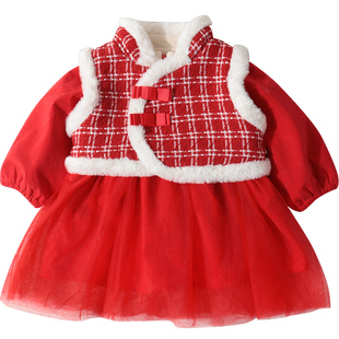 宝宝一周岁小礼服套装冬季女宝生A日宴冬装公主裙女孩公主冬天衣