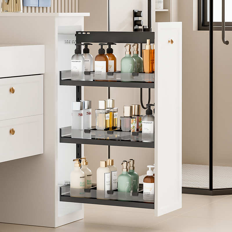 半墙拉篮厨房橱柜卫生间浴室柜窄柜侧装厕所N拉篮抽屉式边柜储物