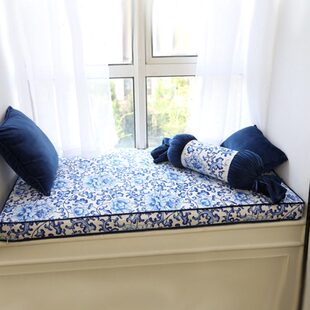 加厚飘窗垫定制民族风窗台垫青花瓷海绵垫阳台垫新中式印花复古