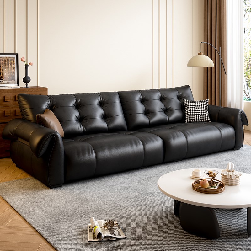 意式极简天鹅沙发新款网红黑y色真皮沙发小户型客厅直排组合沙发