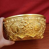 黄铜大号聚盆日进斗金米缸摆件客厅招财家用实心加厚铜盆铜缸