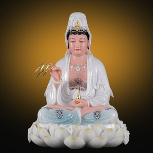 仿汉白玉娑婆三圣观世音菩萨珠光彩镶钻 家用供奉居家佛像摆件