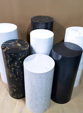 圆柱形大理石底座摆件酒店客厅轻奢高档落地石材装饰展示柱雕塑台