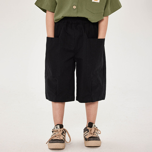 2024新款 夏季 儿童宽松七分裤 中小童薄款 黑色 男童裤 五分裤 子中裤