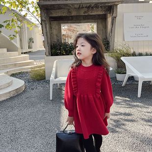 女童洋装秋款2023新款小女孩秋冬装女宝宝衣服洋派针织公主裙子