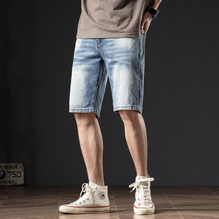 男2023新款 浅色新塘水洗5分马裤 夏季 弹力五分裤 修身 高端牛仔短裤