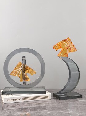 现代轻奢水晶马头摆件装饰品家居桌面样板房马到成功艺术乔迁礼品