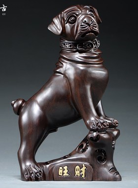 黑檀木雕狗摆件大号木雕狗十二生肖红木工艺品实木质雕刻礼品