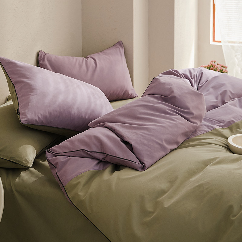 100支拼色全棉磨毛四件套 秋冬加厚保暖纯棉被套床单床笠简约纯色