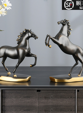 轻奢纯铜马到成功招财客厅书房酒柜摆件装饰品办公室桌面高端家居