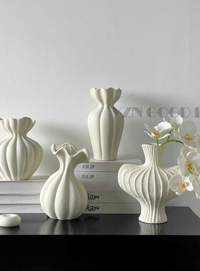 法式大花瓶白色高级感样板间摆件餐桌家居中古风复古艺术花器小众