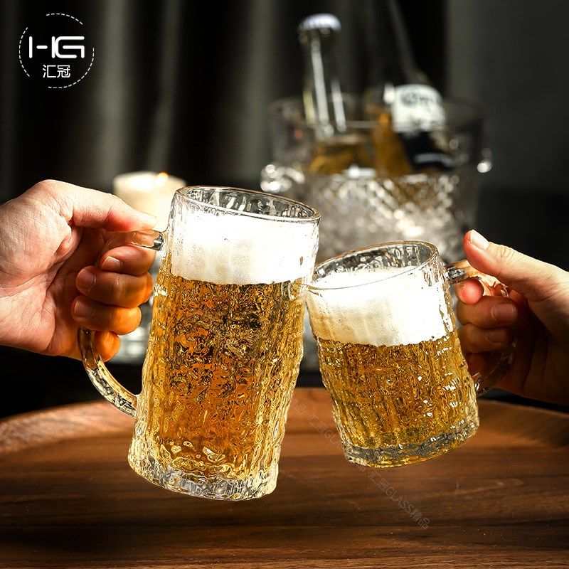 汇冠加厚玻璃啤酒杯高颜值精酿扎啤杯家用饮料果汁带把水杯子套装,餐饮具,啤酒杯,淘宝优惠券,粉丝福利购,淘宝优惠卷