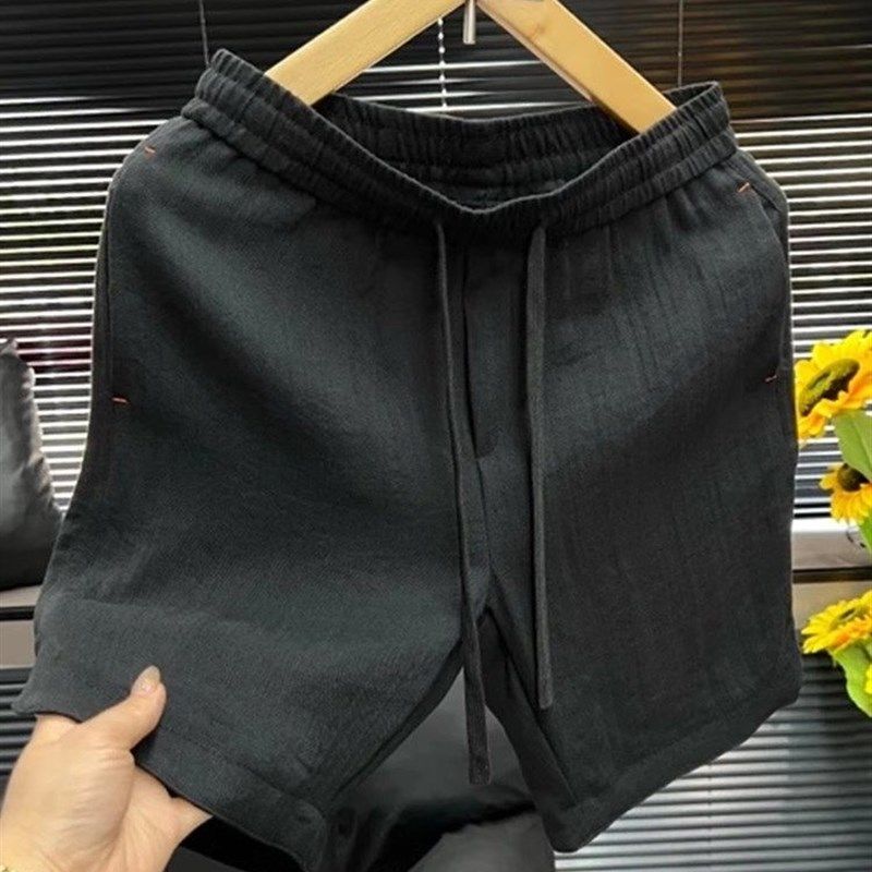 2025夏季新款男士运动简约纯色外穿五分裤透气凉感速干亚麻短裤男,男装,短裤,淘宝优惠券,粉丝福利购,淘宝优惠卷