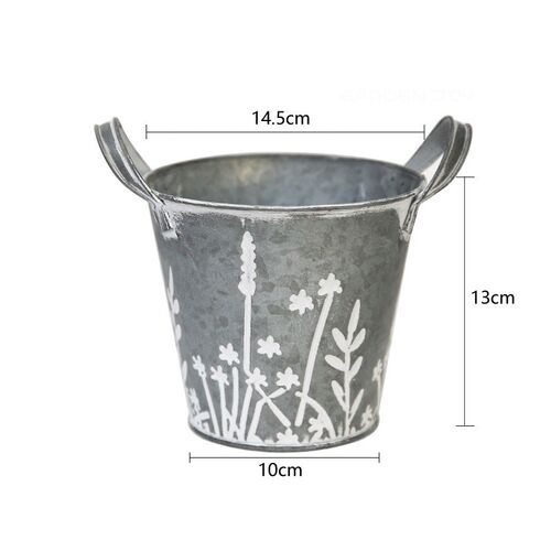 爱上花园园艺杂货 铁艺做旧铁皮印花双耳蒲棒花桶花盆