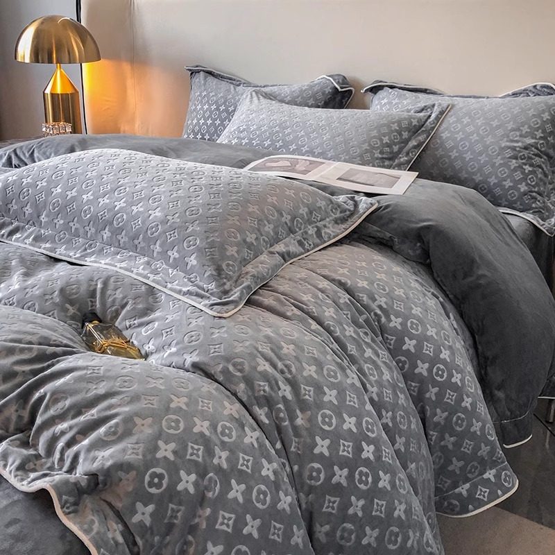 轻奢高端雕花绒加厚四件套冬季牛奶绒法兰绒被套床单款床笠三件套,床上用品,隔脏床品,淘宝优惠券,粉丝福利购,淘宝优惠卷