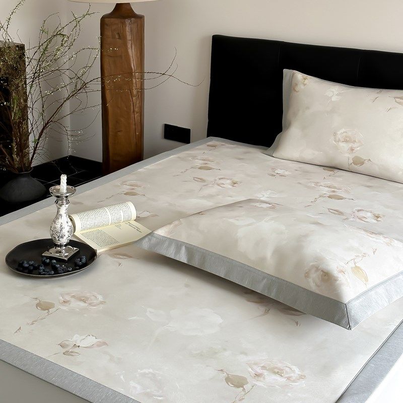 高级感A类母婴级冰丝凉席三件套凉感印花夏天软凉席可机洗可折叠,床上用品,冰丝席,淘宝优惠券,粉丝福利购,淘宝优惠卷