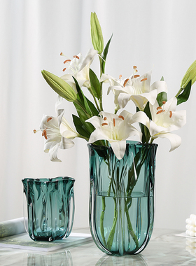 现代轻奢绿色琉璃花瓶摆件简约客厅餐桌样板房花器插花玻璃软装饰