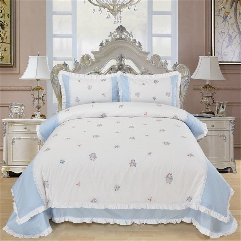 春夏韩式公主风绣花床上四件套全棉纯棉床品1.8m床双人床单被套,床上用品,床品套件/四件套/多件套,淘宝优惠券,粉丝福利购,淘宝优惠卷