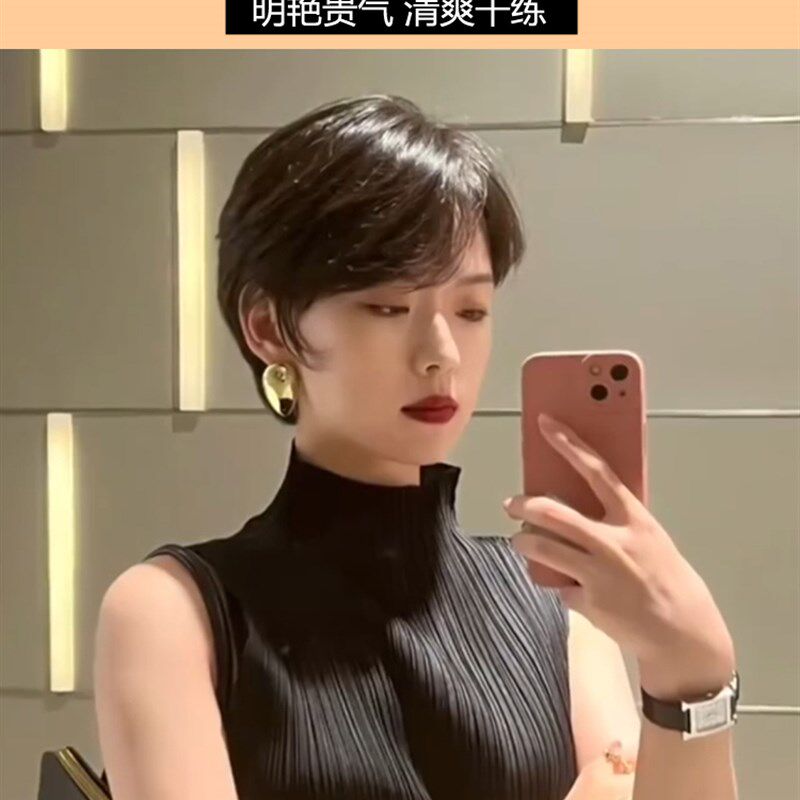 短发全真发假发女辫子发手织递针圆头旋挂耳发时尚全头套自然减龄