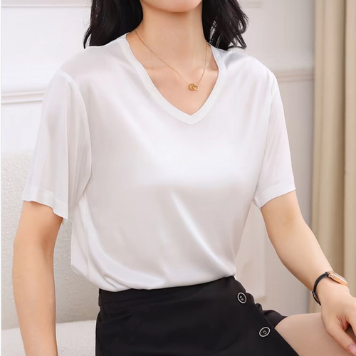 VOT（女装）VOT醋酸基础V领T 恤·夏季不闷热 光泽显贵气 MJ5113