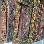 民国时期老花板人物雕刻老花窗怀旧老木雕老挂屏背景墙装 饰老木雕