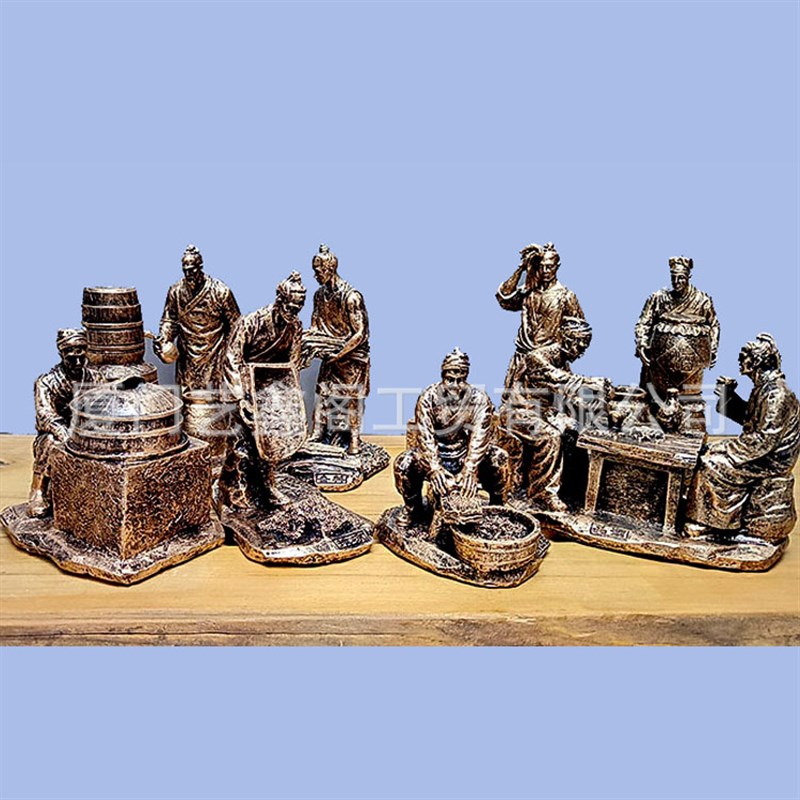 古代酿酒摆件传统制酒工艺流程人物雕塑酒庄文化树脂Y摆件装饰展