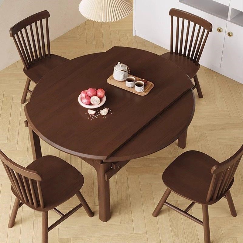 实木餐桌简约伸缩餐桌折叠家用小C户型方圆两用饭桌餐桌椅组合圆