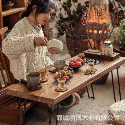 老榆木茶桌长方形铁脚喝茶桌围炉煮茶实木桌子阳台户外烤火炉桌,商业/办公家具,茶台/茶桌,淘宝优惠券,粉丝福利购,淘宝优惠卷