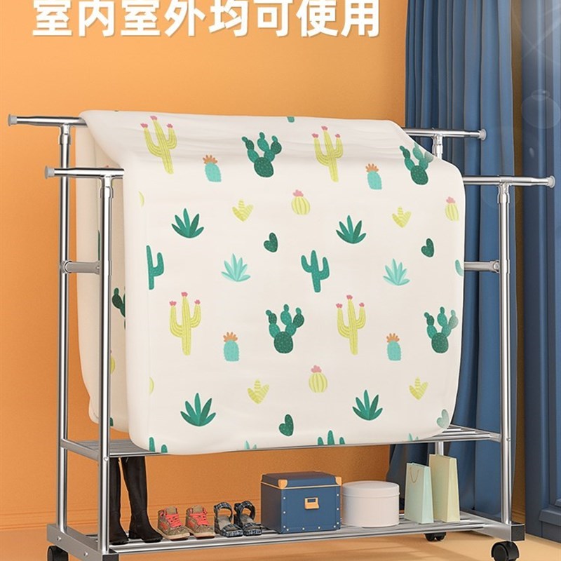 速发晾衣架落地双杆式不锈钢家A用移动阳台室内凉衣架Z加粗加厚收