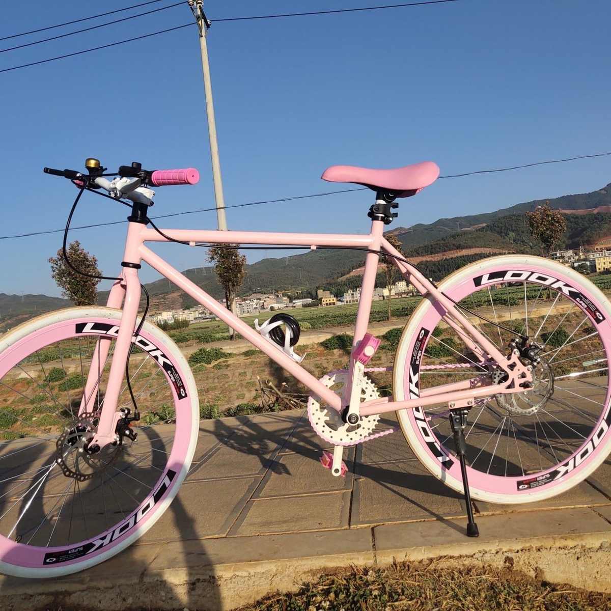 山地自行车女款死飞双碟刹女活飞单车24/2M6寸学生公路赛车手刹彩