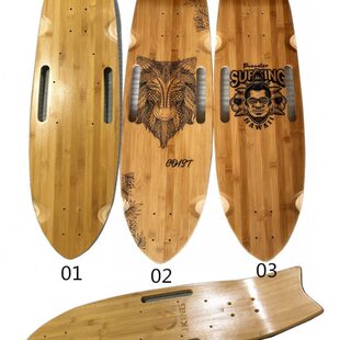 24年滑板工厂28寸-32寸竹木陆地冲浪板板面手提电动大鱼板板面