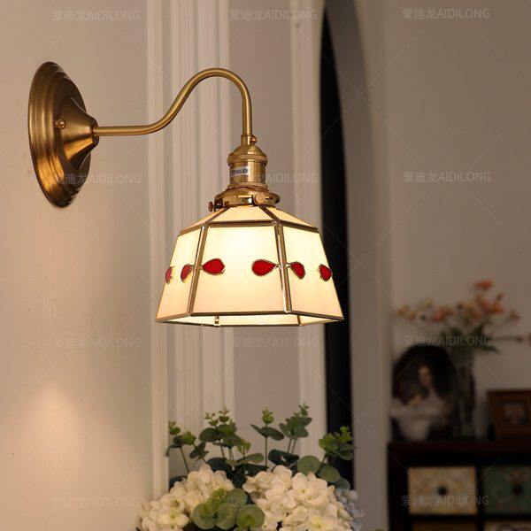日式复古彩色玻璃铜壁灯地中海风格床头走廊阳台楼梯餐厅酒吧壁灯