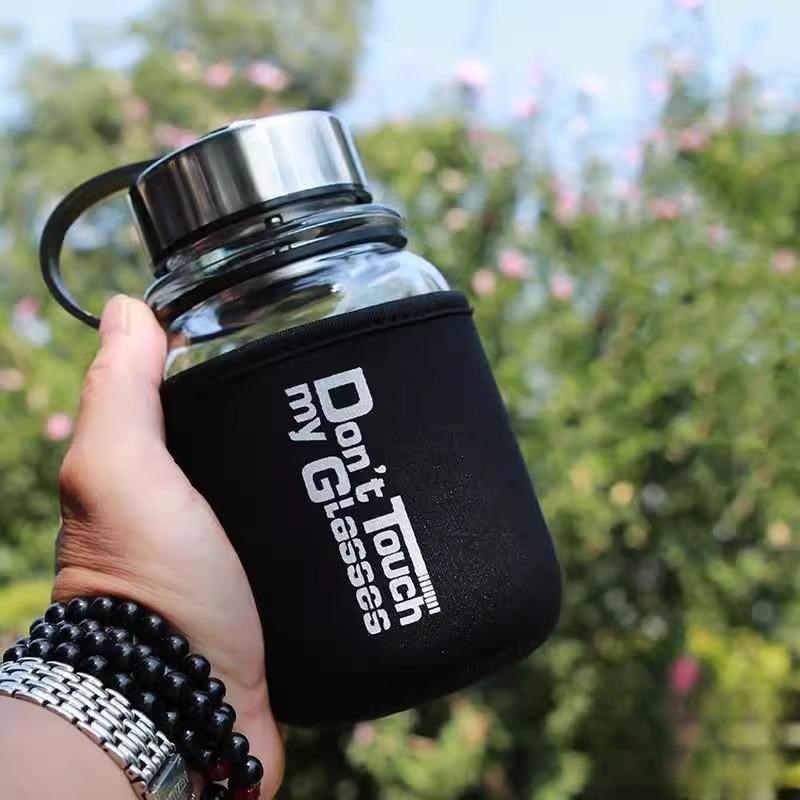 单层加厚大容e量钢化玻璃杯1000ML高硼硅便携大口径水杯防烫带茶