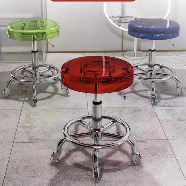 不锈钢大工凳旋转升降滑轮圆凳子美容凳美发亚克力剪发理发店专用