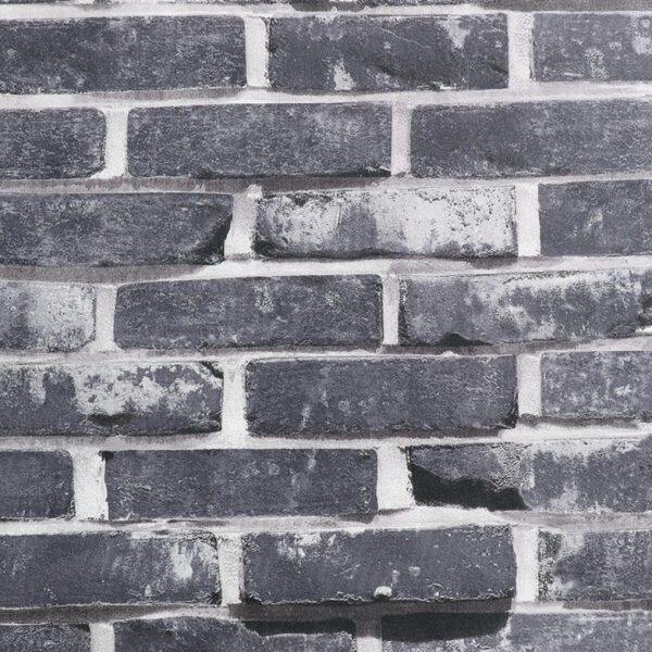 中式复古长条砖墙纸 深灰色浅灰色砖头壁纸 LOFT工业风不规则砖纹