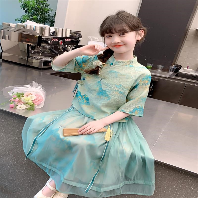 女童汉服2024新款夏装儿童新中式国风套装夏季女孩网红洋气两件套