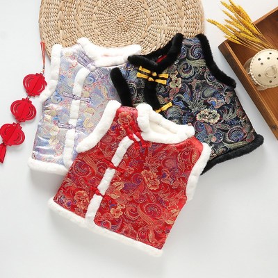 儿童马甲男童冬季棉背心女宝宝中国风汉服小坎肩周岁婴儿衣服过年