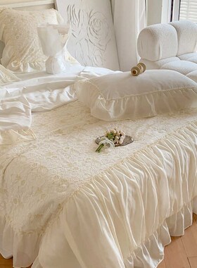 白色蕾丝夏季空调被四件套高级感花边夏被法式浪漫水洗棉夏凉被子