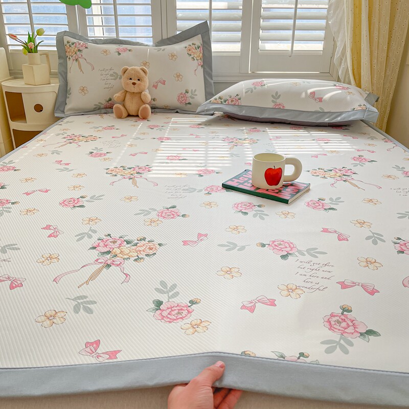 夏季藤席冰丝凉席三件套夏天斜纹复合凉感软席子家用可水洗床单款