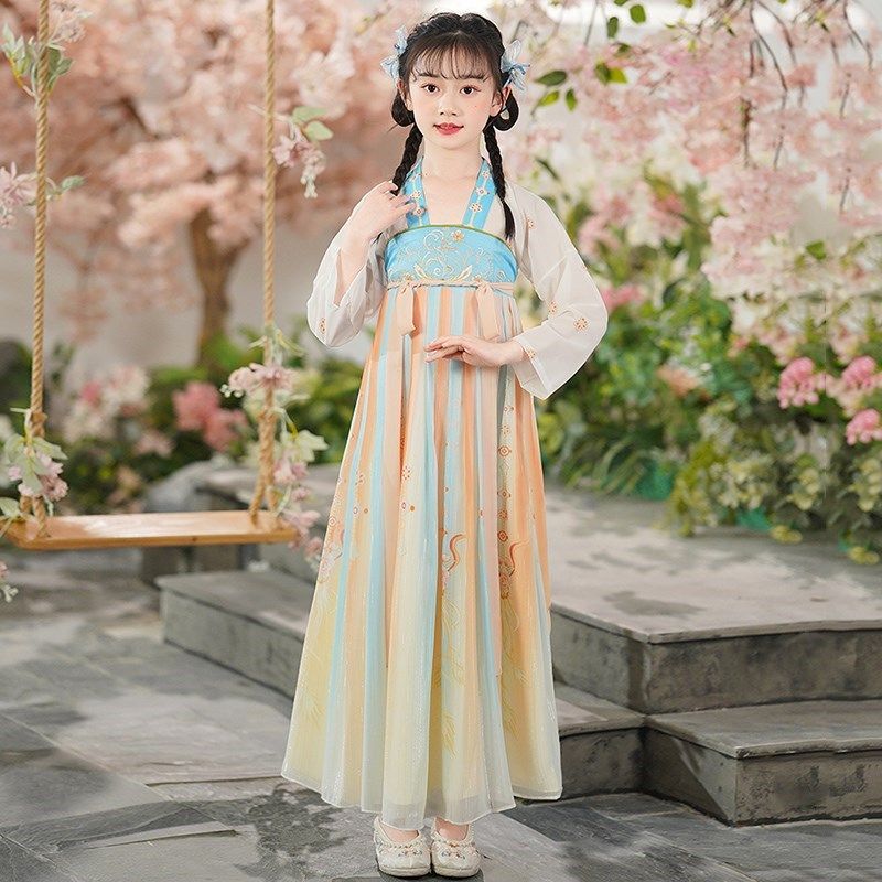 汉服女童春秋款儿童唐装古u风超仙公主中国风古装连衣裙襦裙女孩