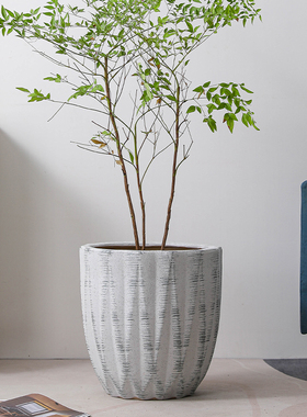 花盆陶瓷家用特大号落地北欧轻奢高级感大口径30cm以上千年木灰色