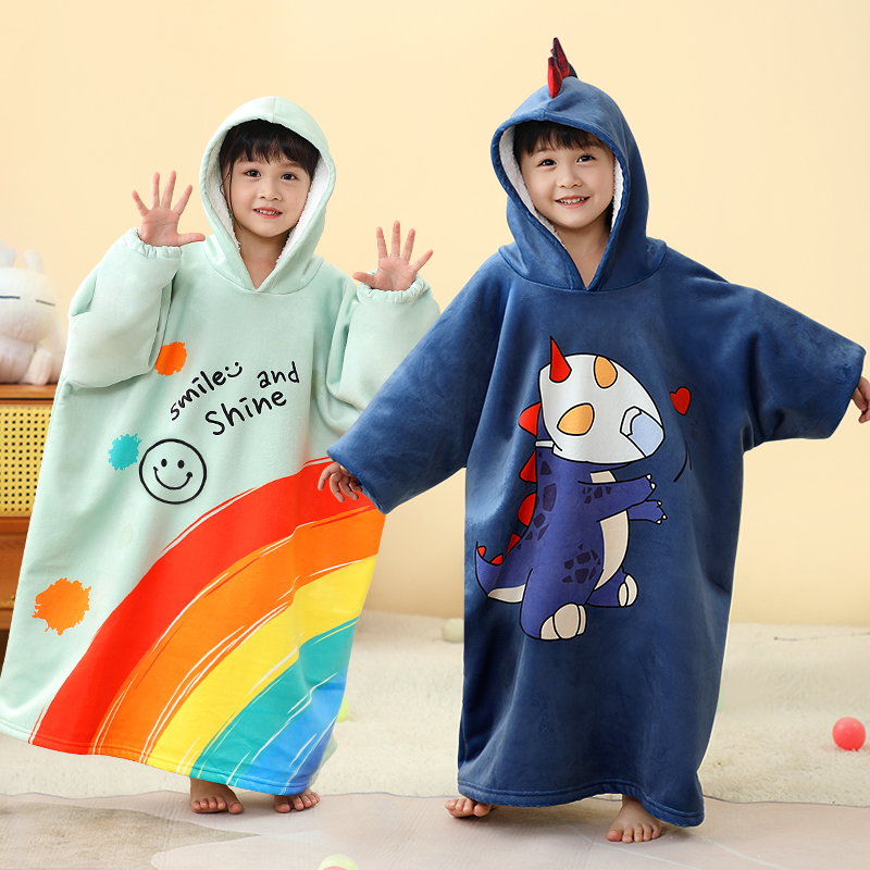 儿童家居服男童女孩连体睡衣秋冬加厚2024新款睡袍保暖法兰绒浴袍