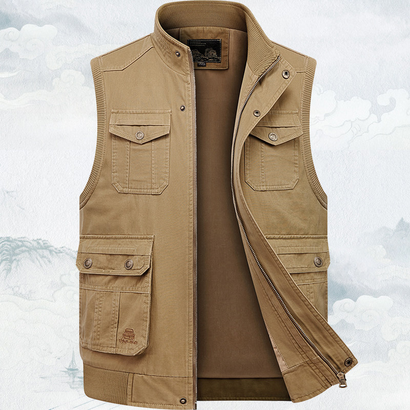 男士多口袋纯棉马甲中老年休闲男装马夹爸爸春秋上衣坎肩户外背心,男装,常规马甲,淘宝优惠券,粉丝福利购,淘宝优惠卷