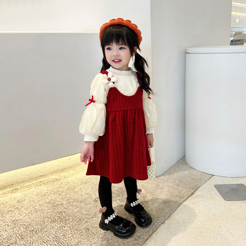 女童洋装秋冬时髦2件套裙3岁公主裙洋J派裙子套装女宝宝周岁礼服