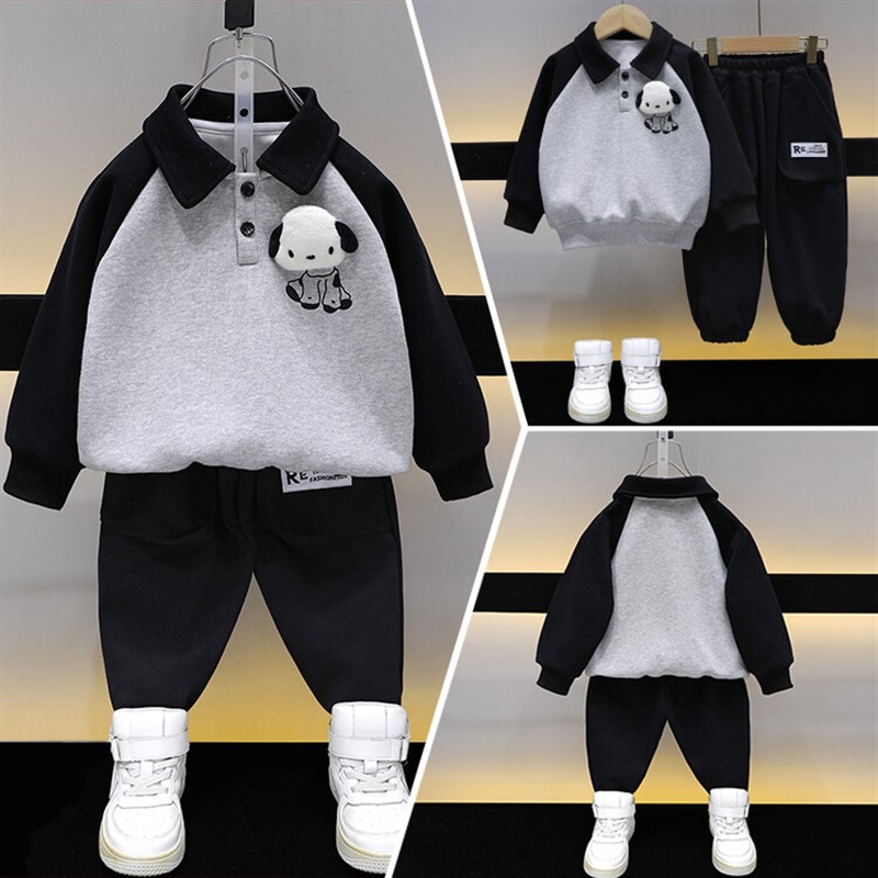 男童秋装新翻领卫衣套装宝宝网红春秋上衣裤子儿童保暖两件套洋气